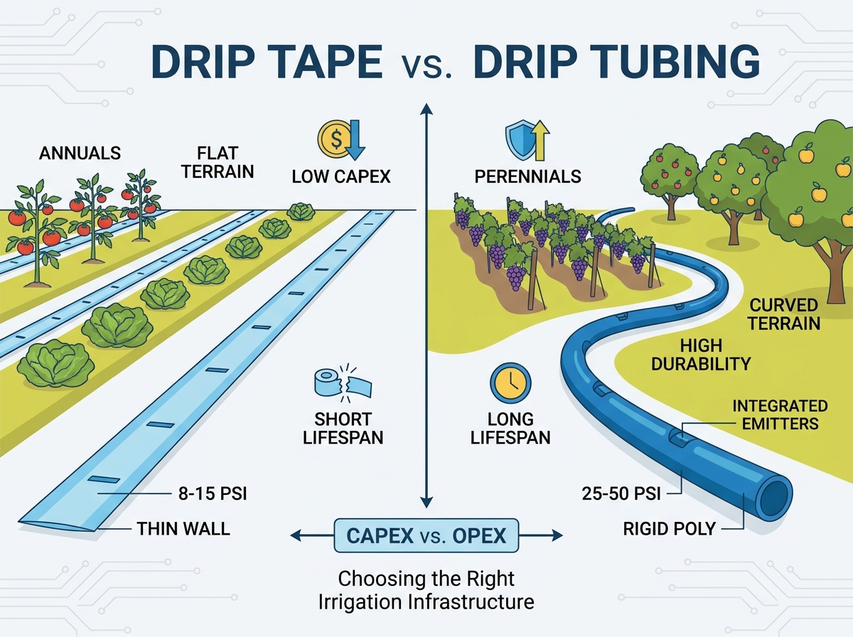 Drip tape versus drip tubing comparison in an agricultural field environment