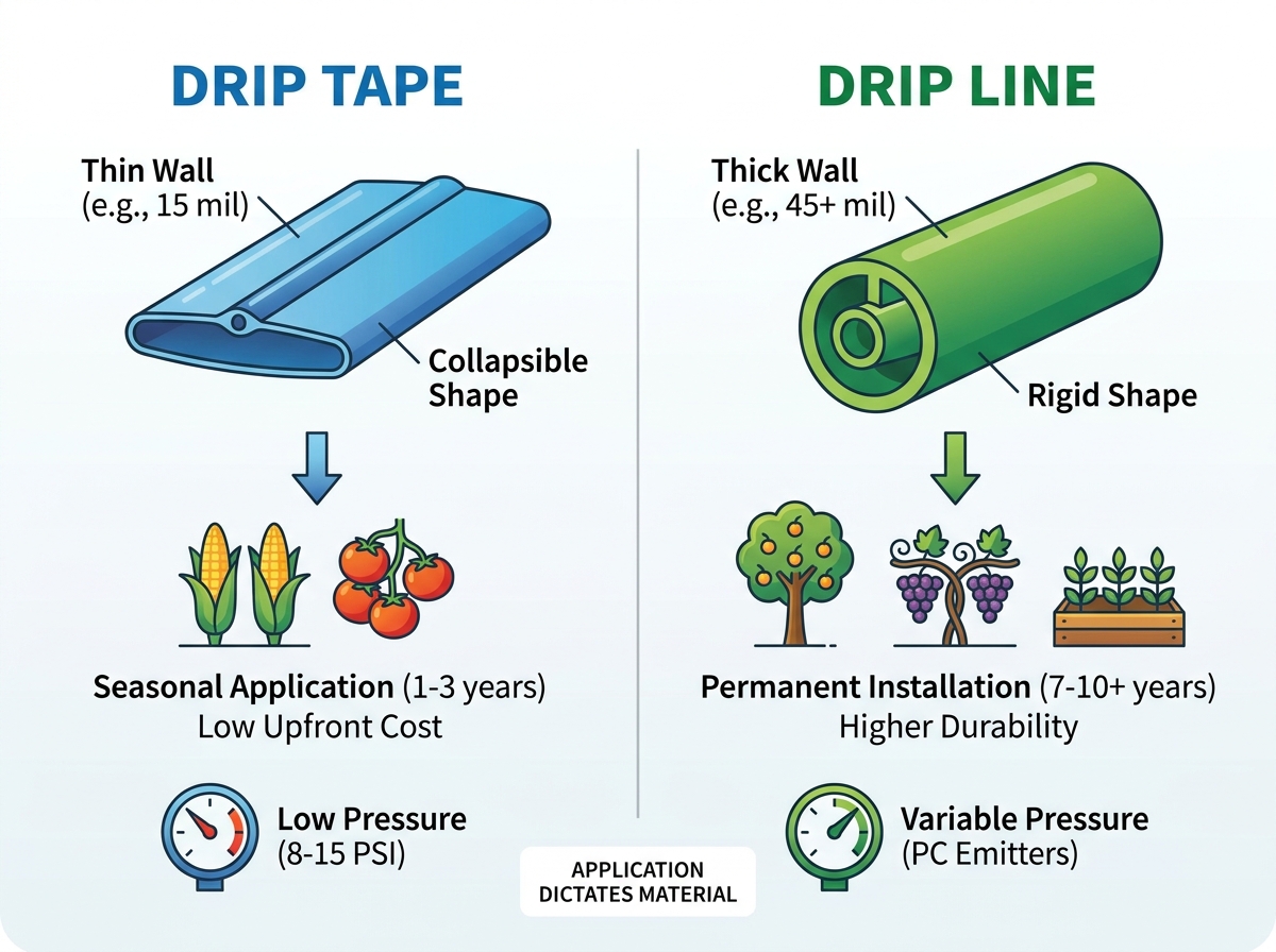 Close up view of agricultural irrigation materials in a field setting
